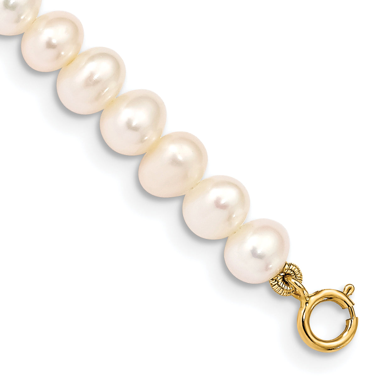 14K Madi K 4-5mm White Egg Shape Freshwater Cultured Pearl Bracelet-XF728-5
