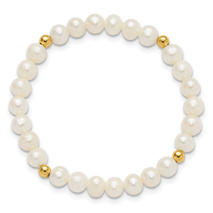 14K Madi K 4-5mm White Egg Shape FWC Pearl & Beads Stretch Bracelet-XF729