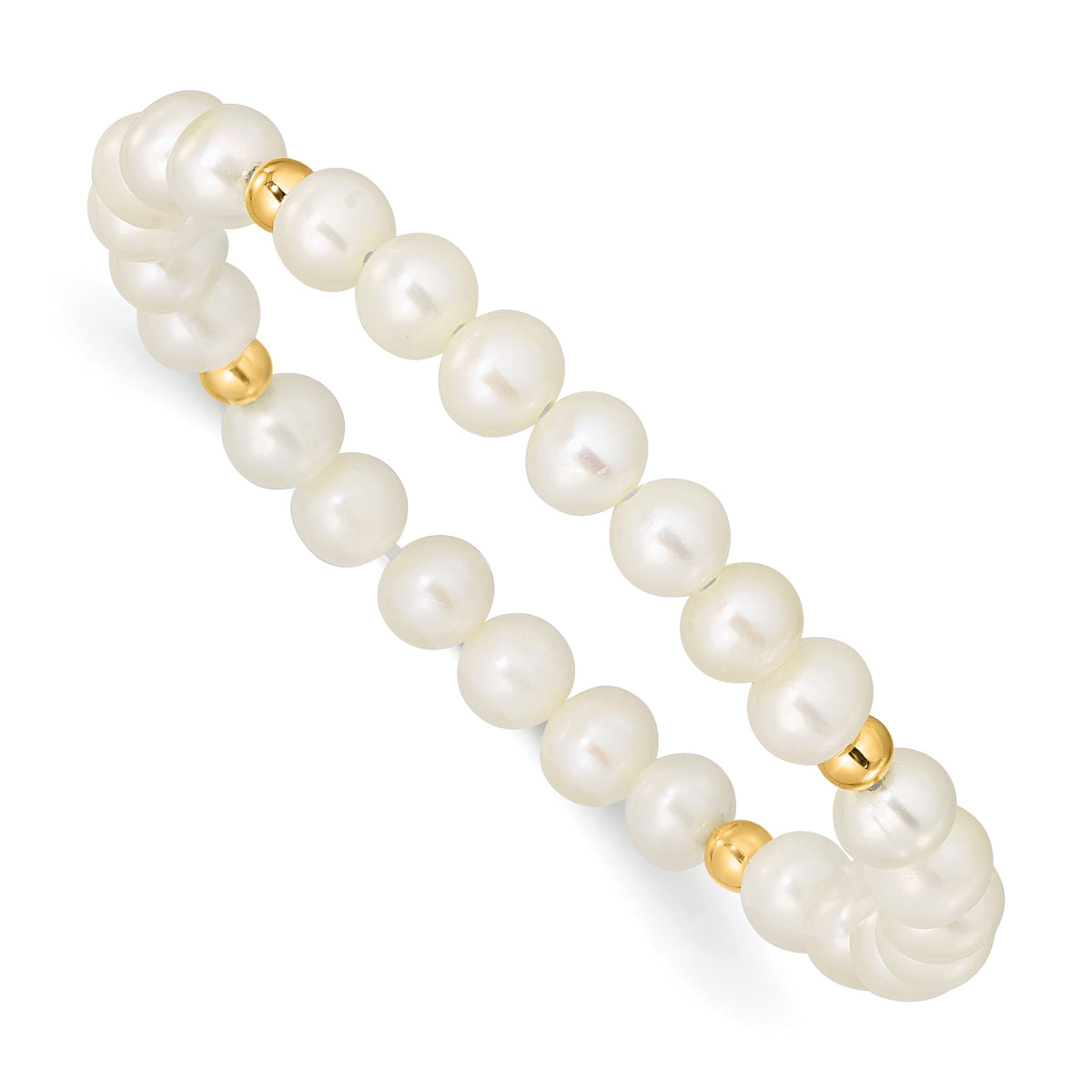 14K Madi K 4-5mm White Egg Shape FWC Pearl & Beads Stretch Bracelet-XF729