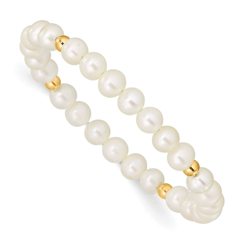 14K Madi K 4-5mm White Egg Shape FWC Pearl & Beads Stretch Bracelet-XF729
