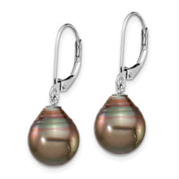14K WG 10-11mm Teardrop Saltwater Cultured Tahitian Leverback Earrings-XF731E