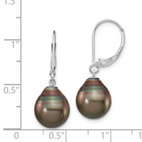 14K WG 10-11mm Teardrop Saltwater Cultured Tahitian Leverback Earrings-XF731E