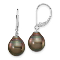 14K WG 10-11mm Teardrop Saltwater Cultured Tahitian Leverback Earrings-XF731E