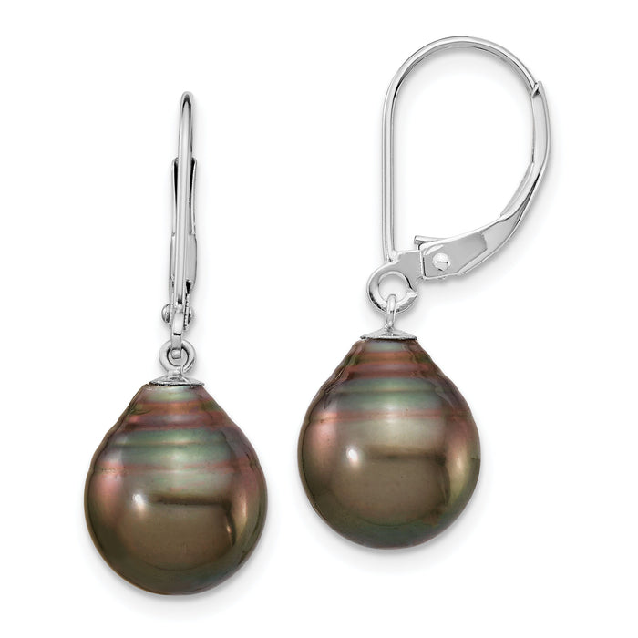 14K WG 10-11mm Teardrop Saltwater Cultured Tahitian Leverback Earrings-XF731E