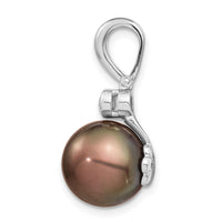 14K WG 10-11mm Round Saltwater Cultured Tahitian Pearl .07ct Dia. Pendant-XF732
