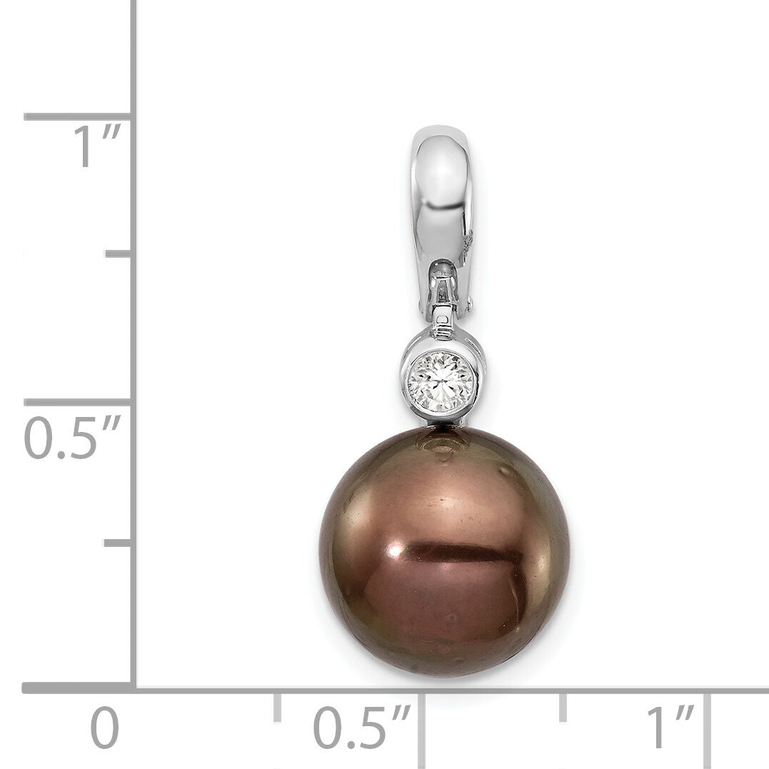 14K WG 10-11mm Round Saltwater Cultured Tahitian Pearl .07ct Dia. Pendant-XF732