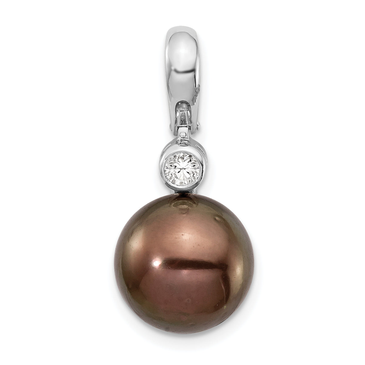 14K WG 10-11mm Round Saltwater Cultured Tahitian Pearl .07ct Dia. Pendant-XF732