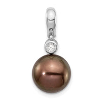 14K WG 10-11mm Round Saltwater Cultured Tahitian Pearl .07ct Dia. Pendant-XF732
