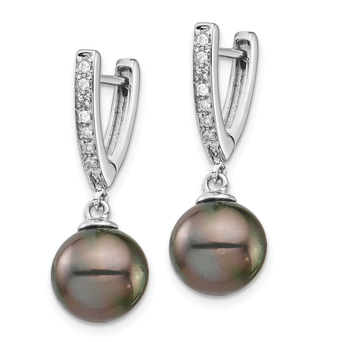 14K WG 9-10mm Round Saltwater Cultured Tahitian Pearl Diam Dangle Earrings-XF733E