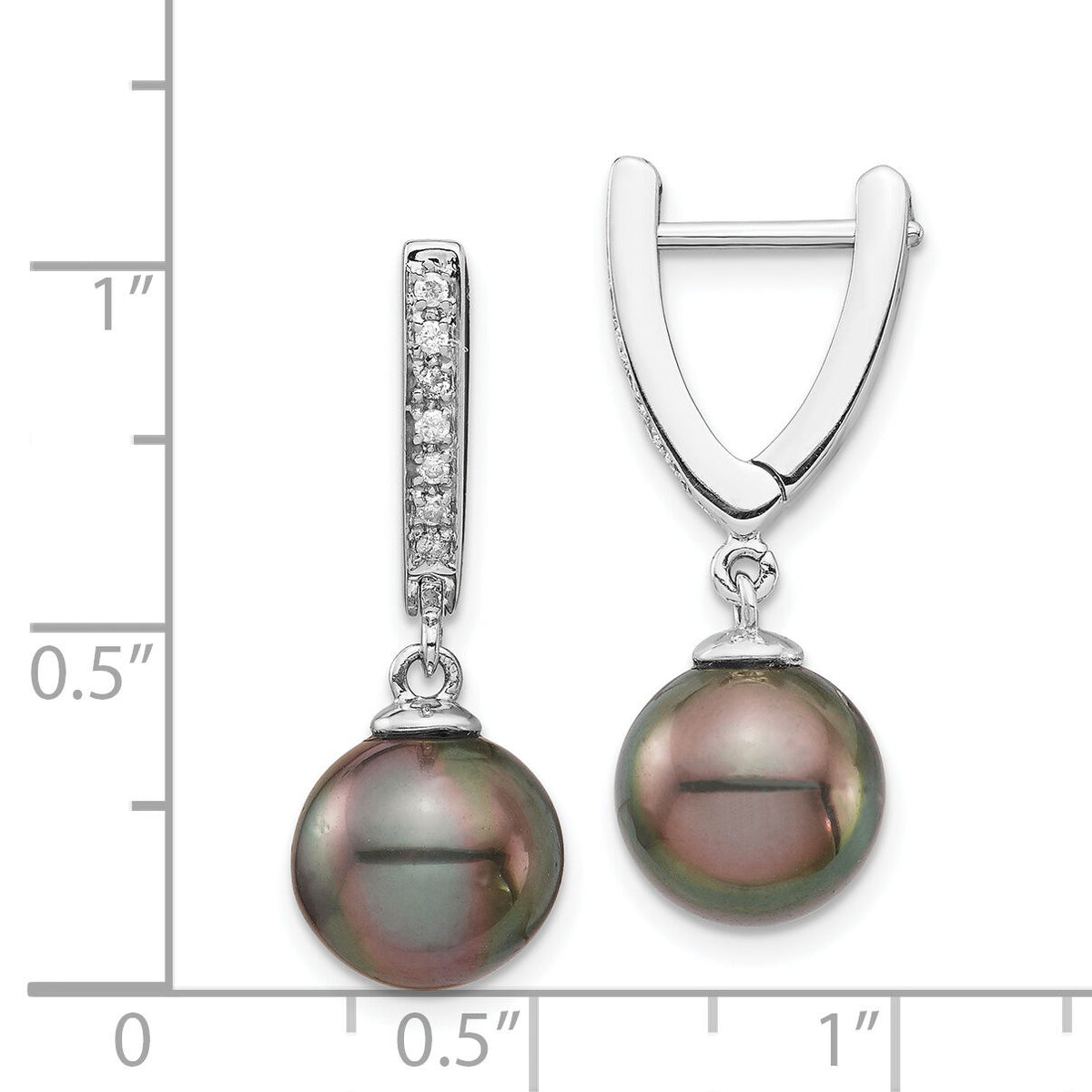 14K WG 9-10mm Round Saltwater Cultured Tahitian Pearl Diam Dangle Earrings-XF733E