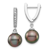14K WG 9-10mm Round Saltwater Cultured Tahitian Pearl Diam Dangle Earrings-XF733E