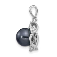 14K WG 8-9mm Round Saltwater Cultured Tahitian Pearl .075ct Dia. Pendant-XF734