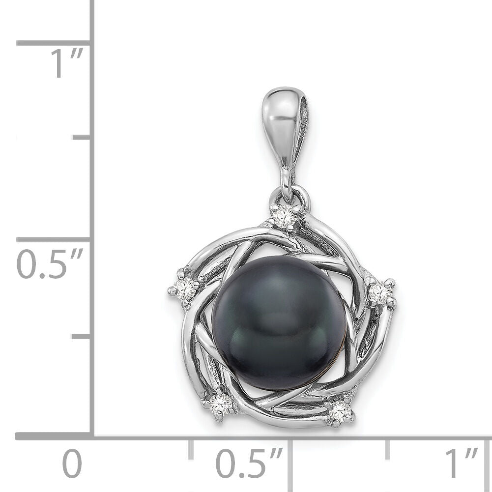 14K WG 8-9mm Round Saltwater Cultured Tahitian Pearl .075ct Dia. Pendant-XF734