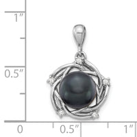 14K WG 8-9mm Round Saltwater Cultured Tahitian Pearl .075ct Dia. Pendant-XF734