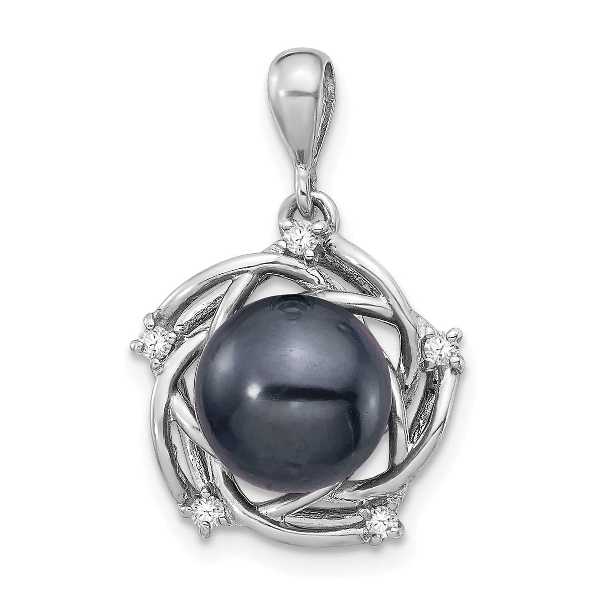 14K WG 8-9mm Round Saltwater Cultured Tahitian Pearl .075ct Dia. Pendant-XF734