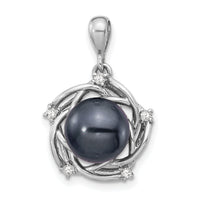14K WG 8-9mm Round Saltwater Cultured Tahitian Pearl .075ct Dia. Pendant-XF734