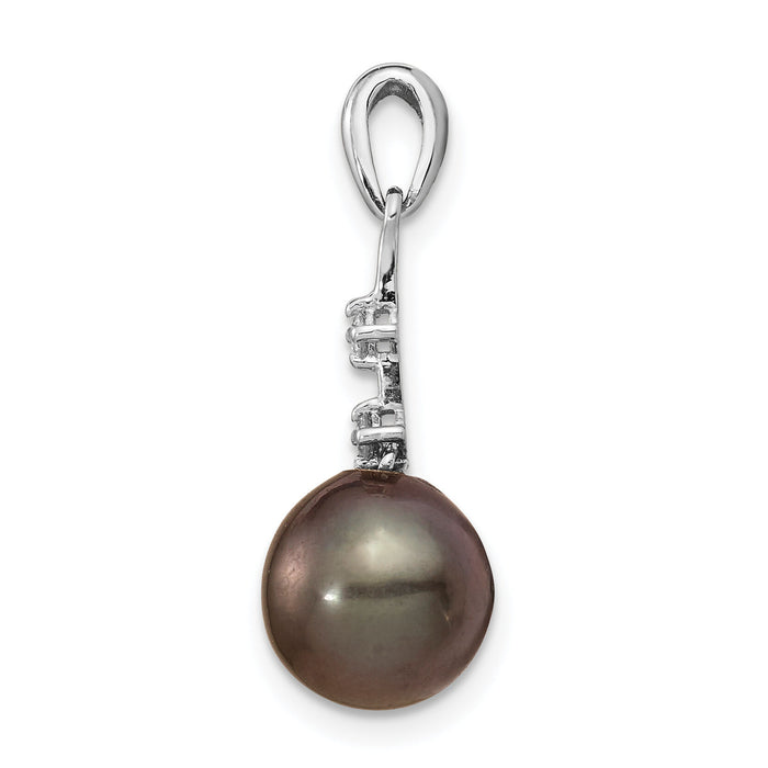 14K WG 8-9mm Teardrop Saltwater Cultured Tahitian Pearl .04ct Dia. Pendant-XF735