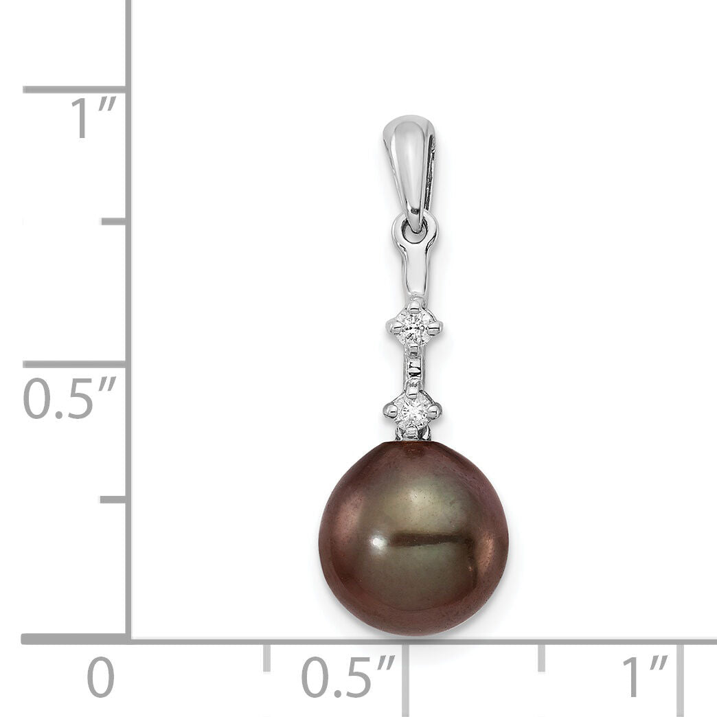 14K WG 8-9mm Teardrop Saltwater Cultured Tahitian Pearl .04ct Dia. Pendant-XF735