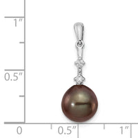 14K WG 8-9mm Teardrop Saltwater Cultured Tahitian Pearl .04ct Dia. Pendant-XF735