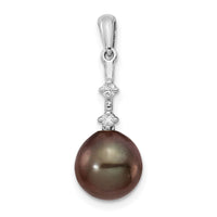 14K WG 8-9mm Teardrop Saltwater Cultured Tahitian Pearl .04ct Dia. Pendant-XF735