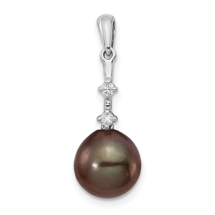 14K WG 8-9mm Teardrop Saltwater Cultured Tahitian Pearl .04ct Dia. Pendant-XF735