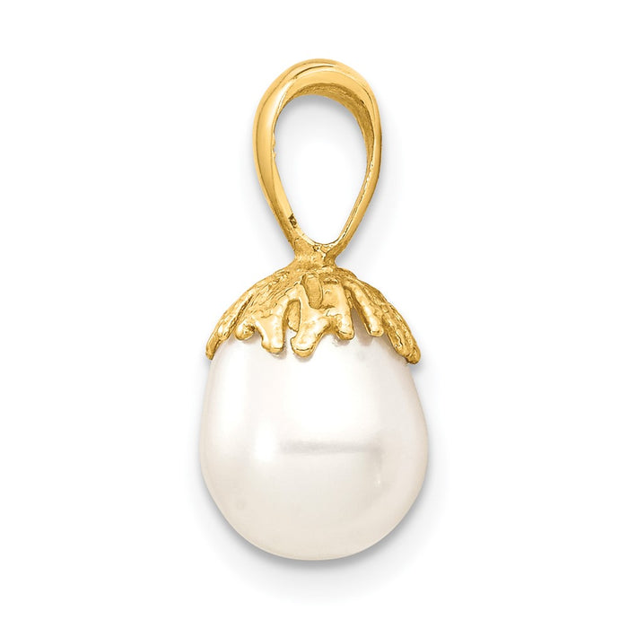 14K 7-8mm White Rice Freshwater Cultured Pearl Pendant-XF736