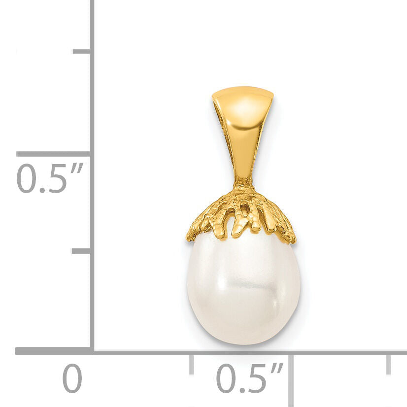 14K 7-8mm White Rice Freshwater Cultured Pearl Pendant-XF736