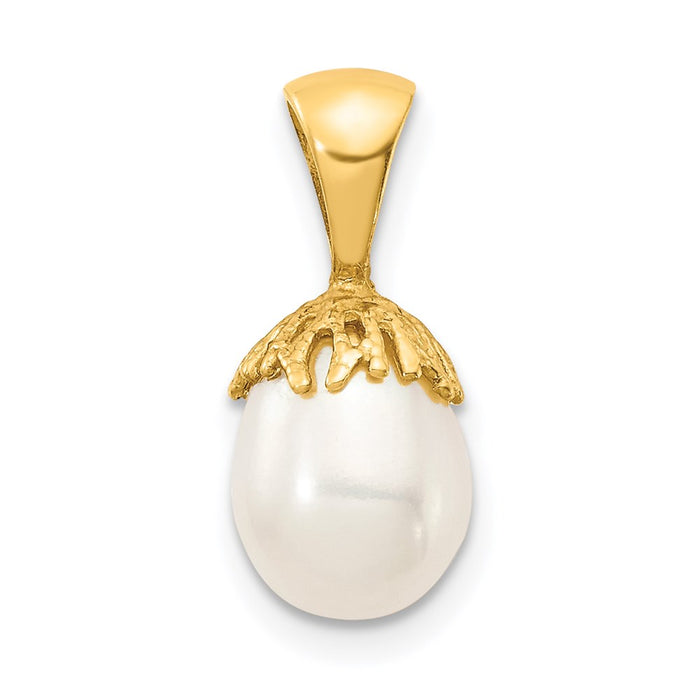 14K 7-8mm White Rice Freshwater Cultured Pearl Pendant-XF736