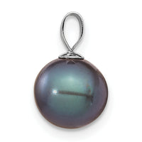 14K White Gold 8-9mm Black Round Freshwater Cultured Pearl Pendant-XF737