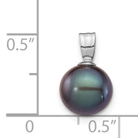 14K White Gold 8-9mm Black Round Freshwater Cultured Pearl Pendant-XF737