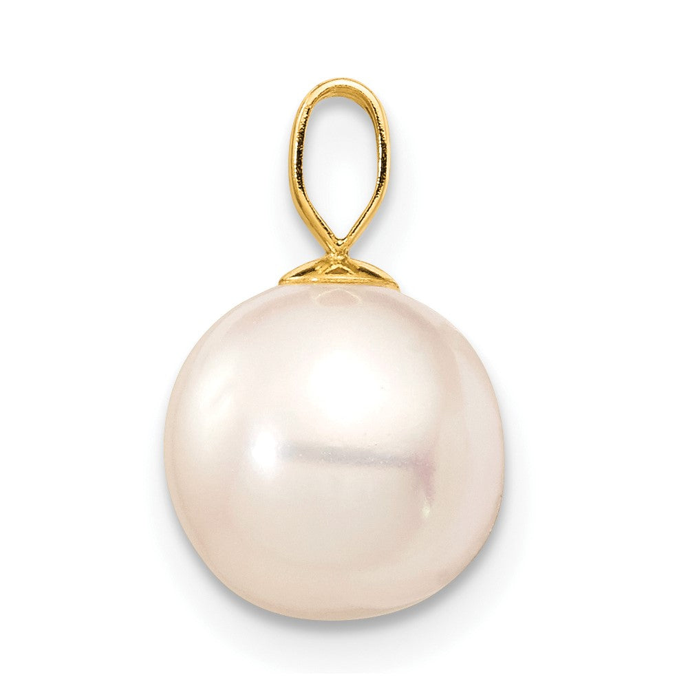14K 8-9mm White Round Freshwater Cultured Pearl Pendant-XF738