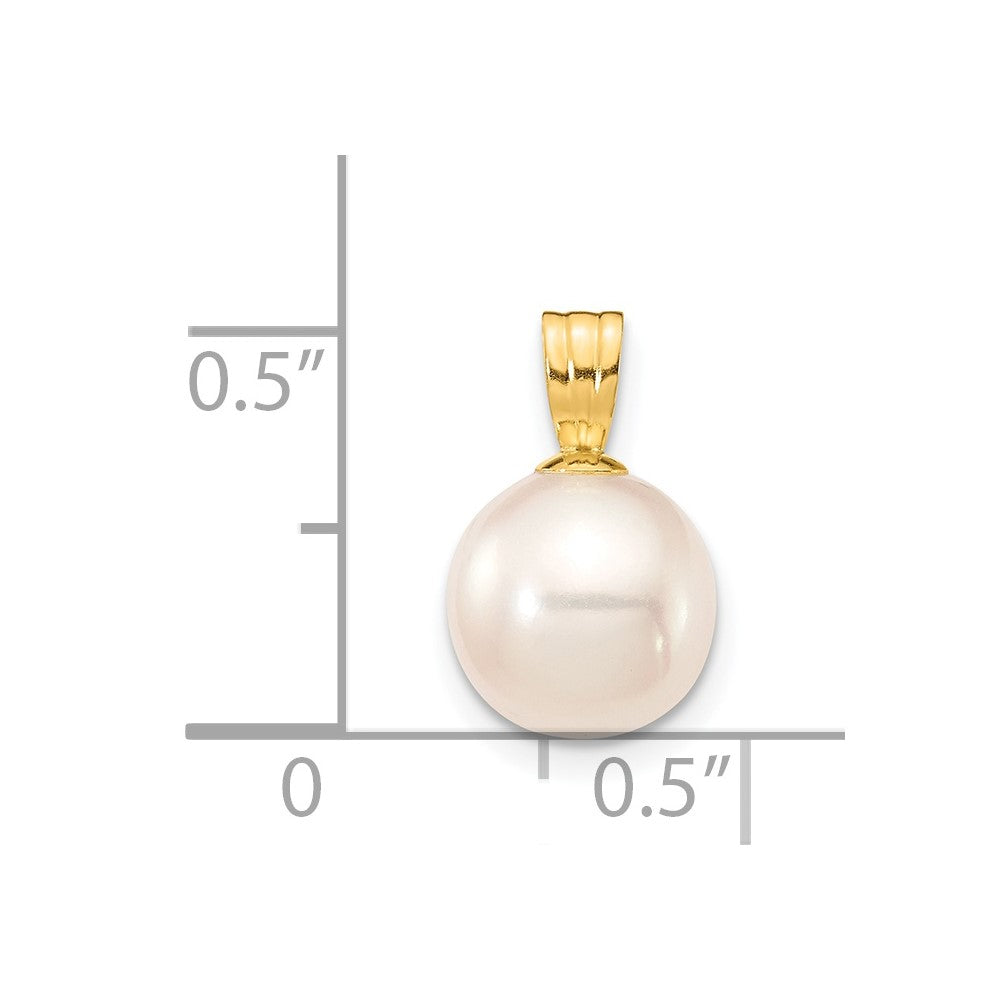 14K 8-9mm White Round Freshwater Cultured Pearl Pendant-XF738