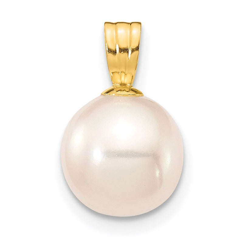 14K 8-9mm White Round Freshwater Cultured Pearl Pendant-XF738
