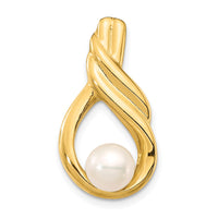 14K 6-7mm White Button Freshwater Cultured Pearl Pendant Chain Slide-XF739