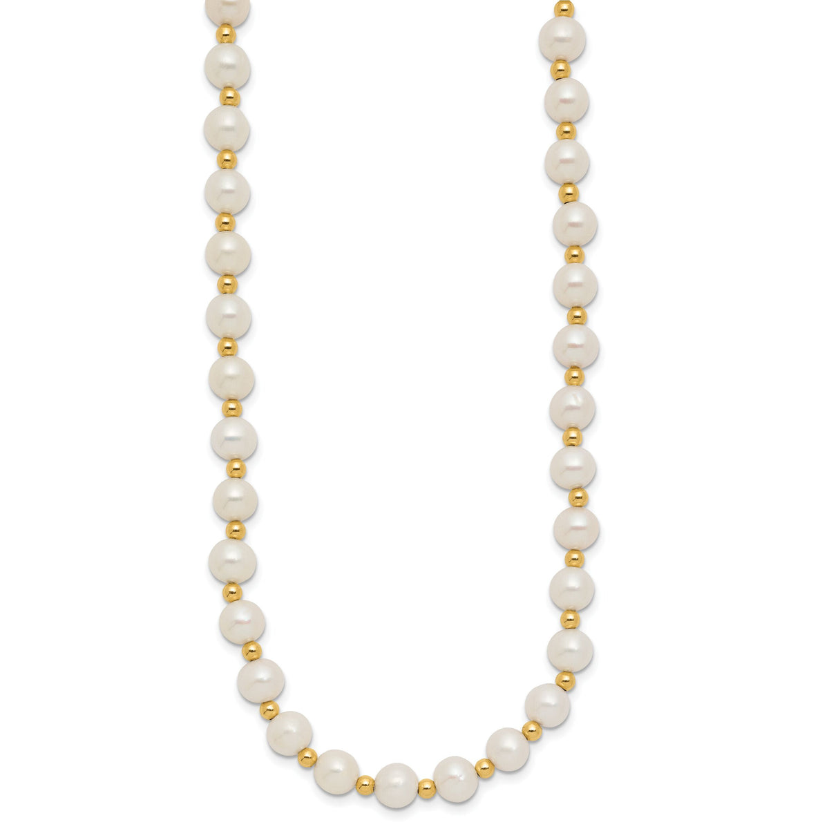 14K 6-7mm White Near Round FW Cultured Pearl Bead Necklace-XF740-18