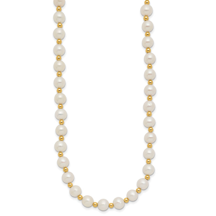 14K 6-7mm White Near Round FW Cultured Pearl Bead Necklace-XF740-18