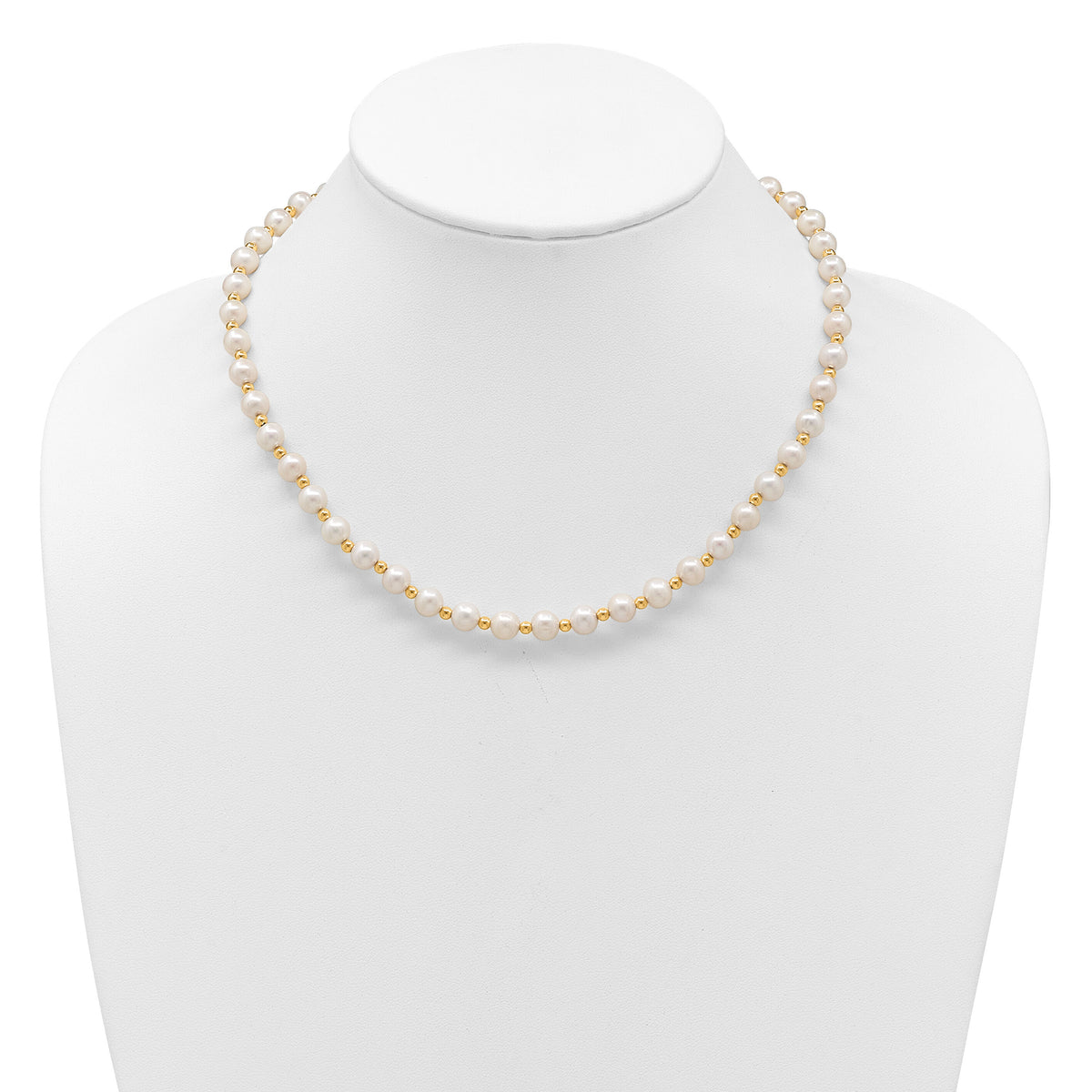 14K 6-7mm White Near Round FW Cultured Pearl Bead Necklace-XF740-18