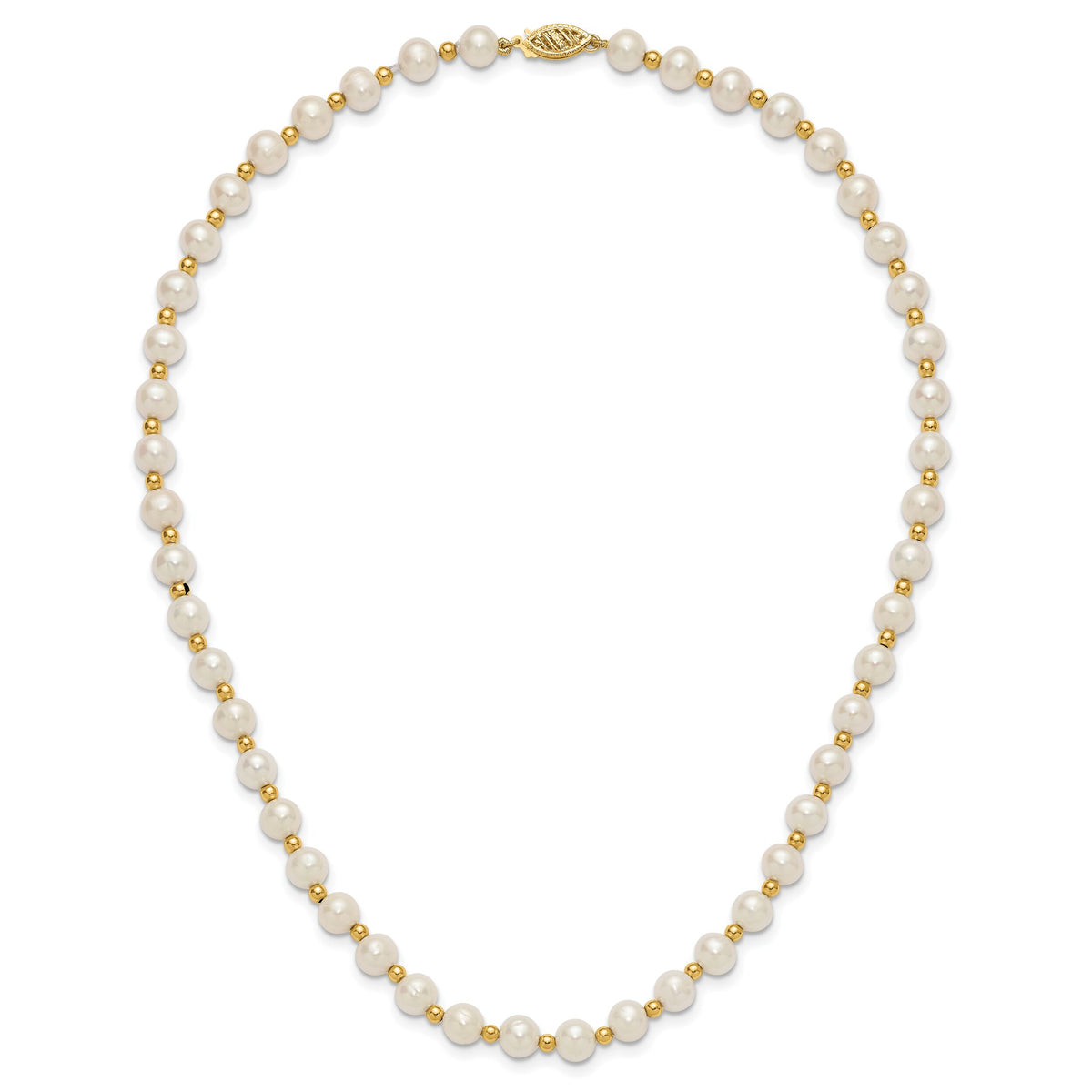 14K 6-7mm White Near Round FW Cultured Pearl Bead Necklace-XF740-18