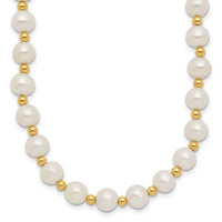 14K 6-7mm White Near Round FW Cultured Pearl Bead Necklace-XF740-18