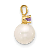 14K 7-7.5mm White Round FWC Pearl Amethyst Pendants-XF741/AM