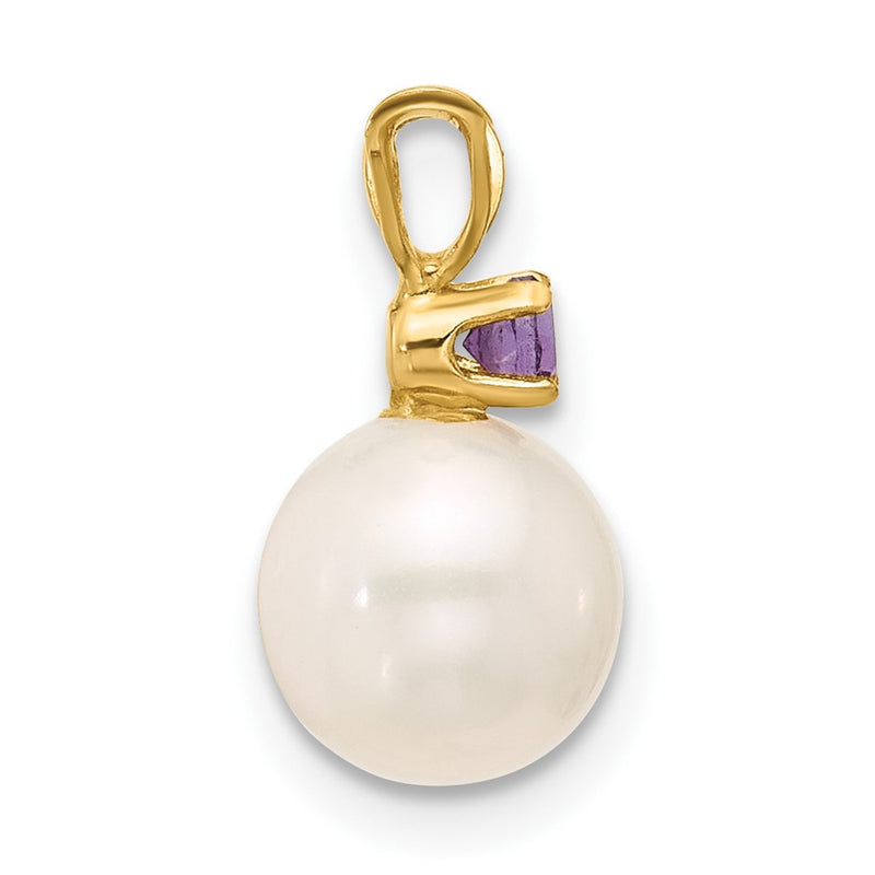 14K 7-7.5mm White Round FWC Pearl Amethyst Pendants-XF741/AM