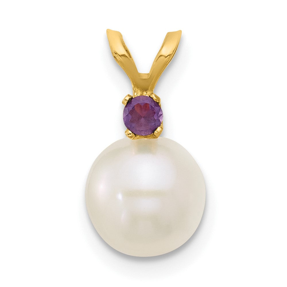 14K 7-7.5mm White Round FWC Pearl Amethyst Pendants-XF741/AM