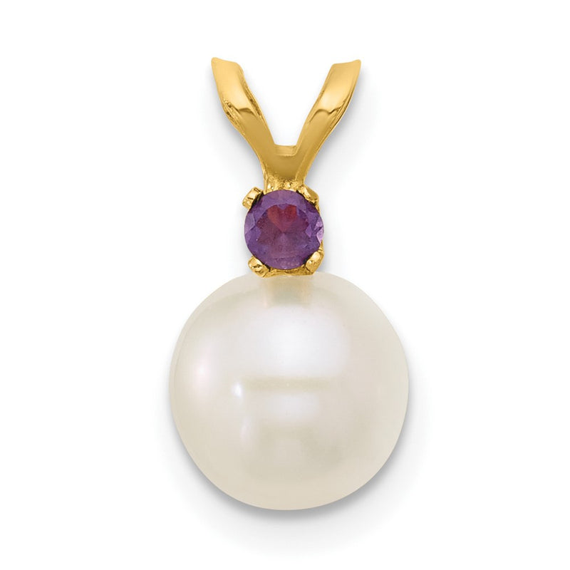 14K 7-7.5mm White Round FWC Pearl Amethyst Pendants-XF741/AM