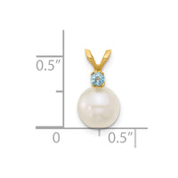 14K 7-7.5mm White Round FWC Pearl Swiss Blue Topaz Pendants-XF741/BT