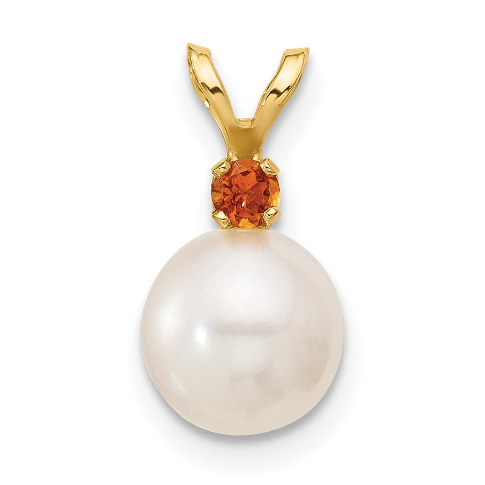 14K 7-7.5mm White Round FWC Pearl Citrine Pendants-XF741/CI