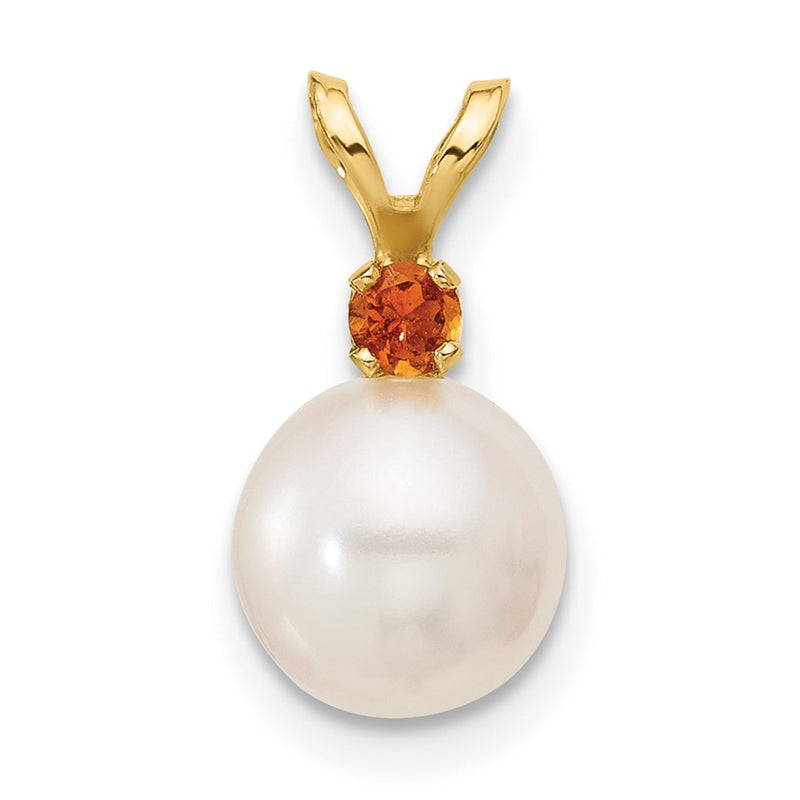 14K 7-7.5mm White Round FWC Pearl Citrine Pendants-XF741/CI