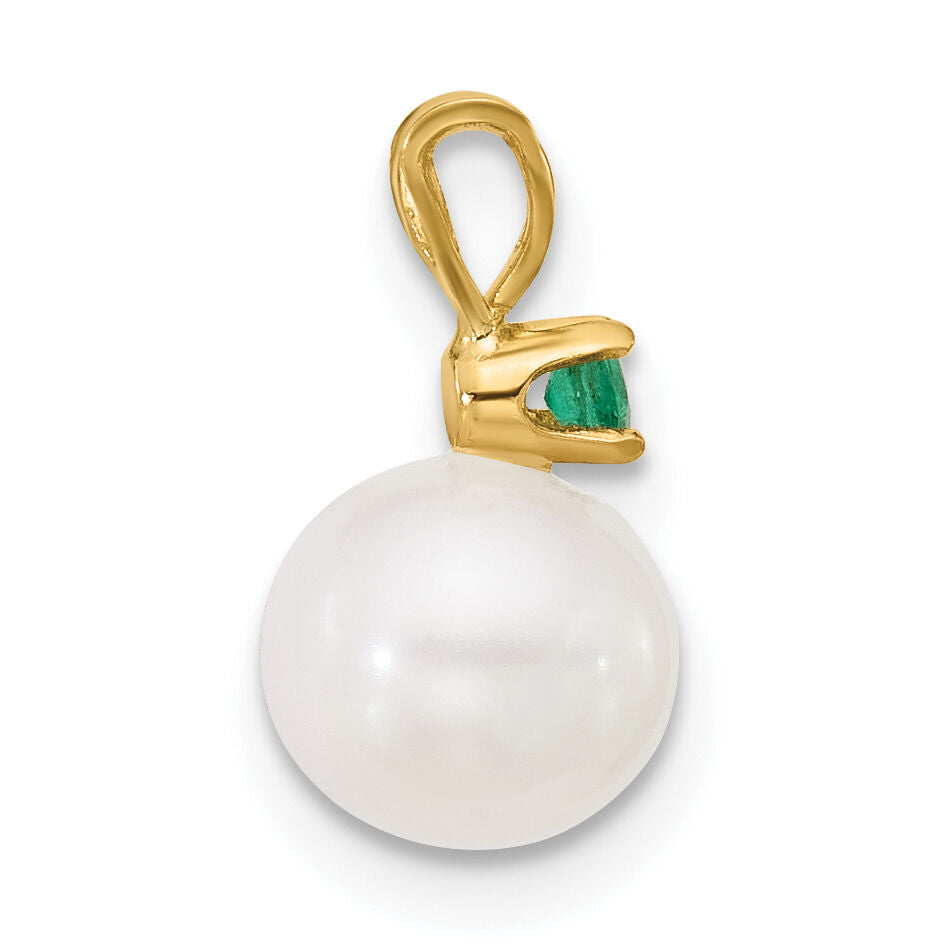 14K 7-7.5mm White Round FWC Pearl Emerald Pendant-XF741/E