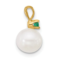 14K 7-7.5mm White Round FWC Pearl Emerald Pendant-XF741/E