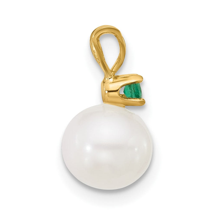 14K 7-7.5mm White Round FWC Pearl Emerald Pendants-XF741/E