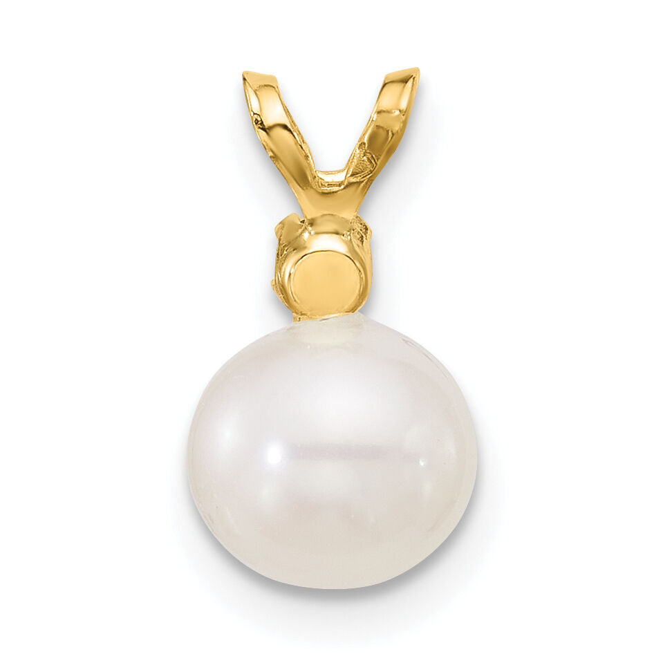 14K 7-7.5mm White Round FWC Pearl Emerald Pendant-XF741/E